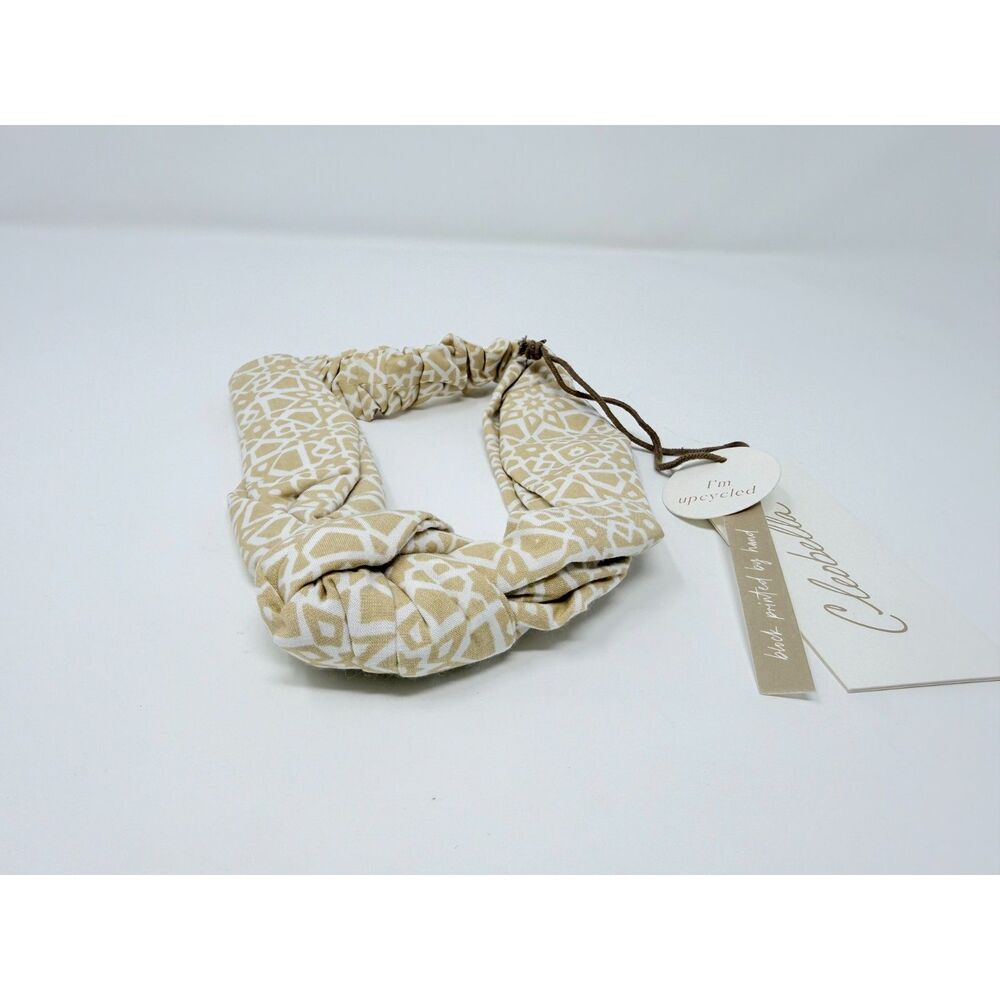 Cleobella Boho 100% Organic Cotton Knotted Headband in Geo Block Print Beige
